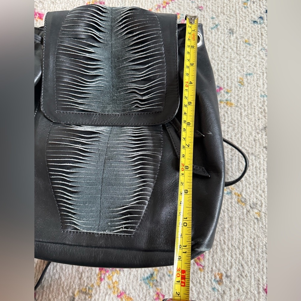 Black Leather Women's Backpack with Textured Front Panel - Picture 8 of 10